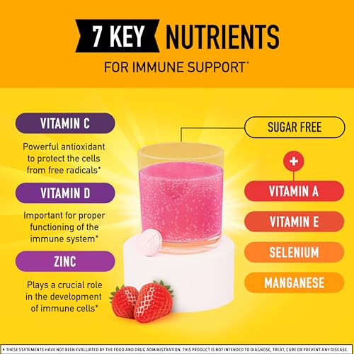 Airborne 1000mg Vitamin C with Zinc, SUGAR FREE Effervescent Tablets, Immune Support Supplement with Powerful Antioxidants Vitamins A C & E - 30 Fizzy Drink Tablets, Very Berry Flavor