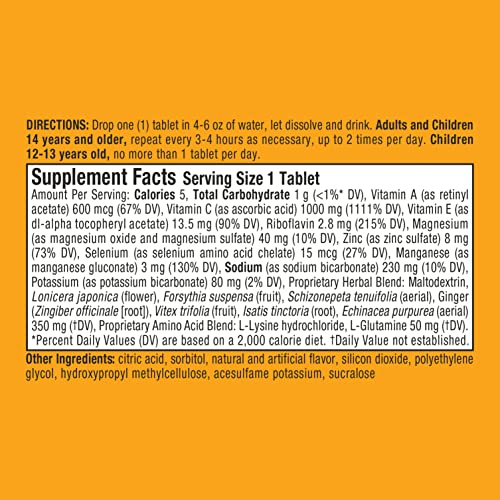 Airborne 1000mg Vitamin C with Zinc Effervescent Tablets, Immune Support Supplement with Powerful Antioxidants Vitamins A C & E - 10 Fizzy Drink Tablets, Zesty Orange Flavor