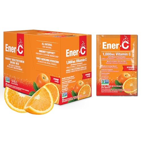 Ener-C Orange Multivitamin Drink Mix Powder Vitamin C 1000mg & Electrolytes with Real Fruit Juice Natural Energy & Immune Support for Women & Men - Non-GMO Vegan & Gluten Free - 30 Count