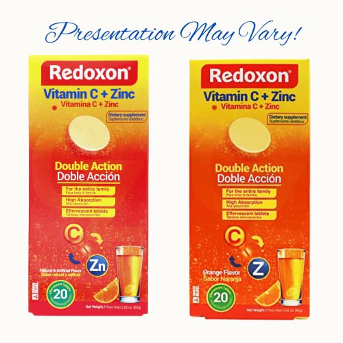 Redoxon Vitamin C + Zinc, Effervescent Tablets of Vitamin C and Zinc, Helps Support Your Immune System, Orange Flavor, 20 Effervescent Tablets, 2.82 Oz, Box