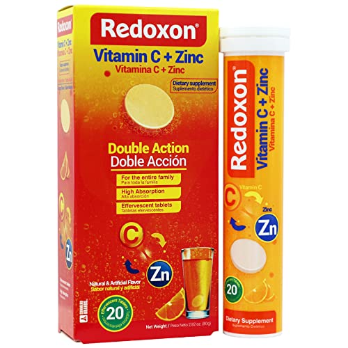 Redoxon Vitamin C + Zinc, Effervescent Tablets of Vitamin C and Zinc, Helps Support Your Immune System, Orange Flavor, 20 Effervescent Tablets, 2.82 Oz, Box