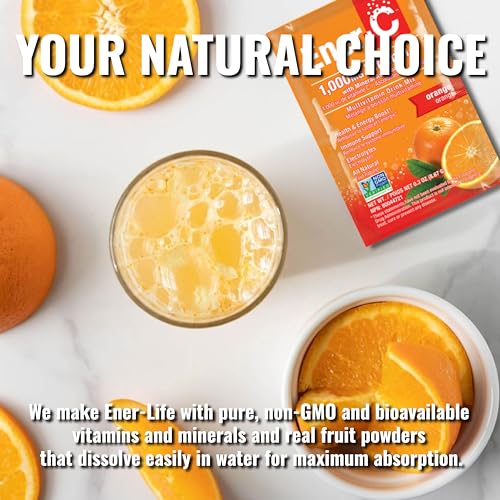 Ener-C Orange Multivitamin Drink Mix Powder Vitamin C 1000mg & Electrolytes with Real Fruit Juice Natural Energy & Immune Support for Women & Men - Non-GMO Vegan & Gluten Free - 30 Count