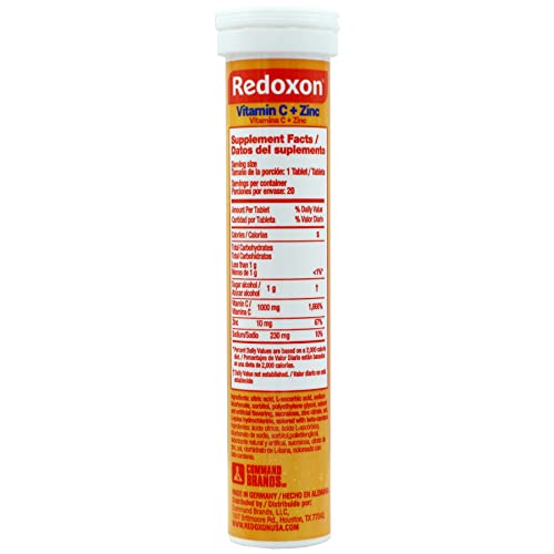 Redoxon Vitamin C + Zinc, Effervescent Tablets of Vitamin C and Zinc, Helps Support Your Immune System, Orange Flavor, 20 Effervescent Tablets, 2.82 Oz, Box