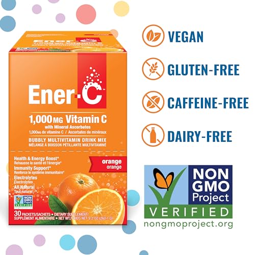 Ener-C Orange Multivitamin Drink Mix Powder Vitamin C 1000mg & Electrolytes with Real Fruit Juice Natural Energy & Immune Support for Women & Men - Non-GMO Vegan & Gluten Free - 30 Count