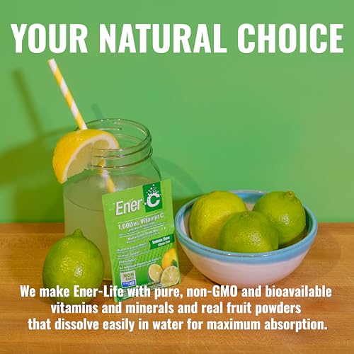 Ener-C Lemon Lime Multivitamin Drink Mix Powder Vitamin C 1000mg & Electrolytes with Real Fruit Juice Natural Energy & Immune Support for Women & Men - Non-GMO Vegan & Gluten Free - 30 Count