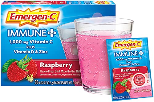 Emergen C Immune Plus Raspberry Fizzy Drink Mix, 0.3 Ounce - 30 per case.