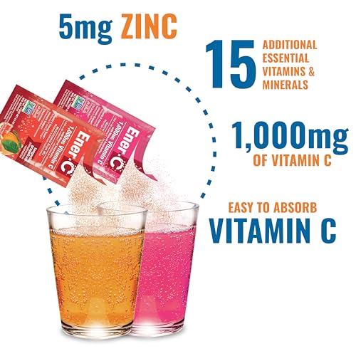Ener-C Variety Pack Multivitamin Drink Mix Powder Vitamin C 1000mg & Electrolytes with Real Fruit Juice Natural Energy & Immune Support for Women & Men - Non-GMO Vegan & Gluten Free - 60 Count