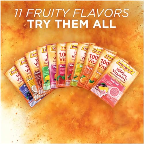 Emergen-C 1000mg Vitamin C Powder, with Antioxidants, B Vitamins and Electrolytes, Immunity Supplements for Immune Support, Caffeine Free Fizzy Drink Mix, Raspberry Flavor, 0.32 Ounce (Pack of 30)