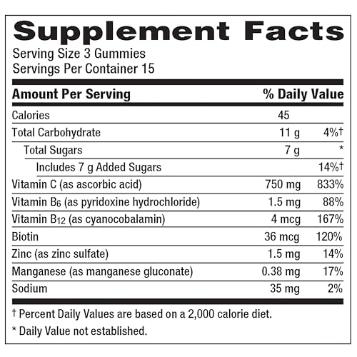 Emergen-C 750mg Vitamin C Gummies for Adults, Immunity Gummies with B Vitamins, Gluten Free, Orange, Tangerine and Raspberry Flavors - 45 Count