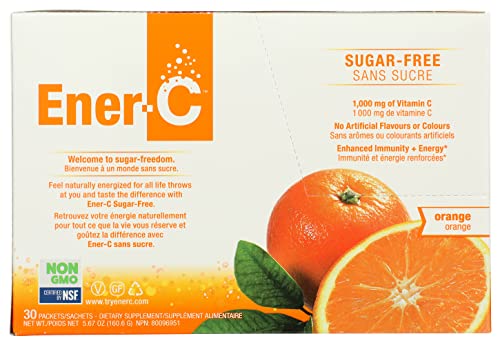 Ener-C Sugar Free Energy Orange Multivitamin Drink Mix Vitamin C 1000mg & Electrolytes - Natural Immunity Support with Real Fruit Juice Powders Non-GMO Vegan & Gluten Free - 30 Count