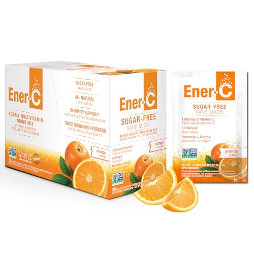 Ener-C Sugar Free Energy Orange Multivitamin Drink Mix Vitamin C 1000mg & Electrolytes - Natural Immunity Support with Real Fruit Juice Powders Non-GMO Vegan & Gluten Free - 30 Count