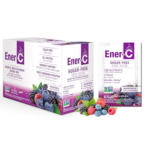 Ener-C Sugar Free Energy Mixed Berry Multivitamin Drink Mix Vitamin C 1000mg & Electrolytes - Natural Immunity Support with Real Fruit Juice Powders Non-GMO Vegan & Gluten Free - 30 Count