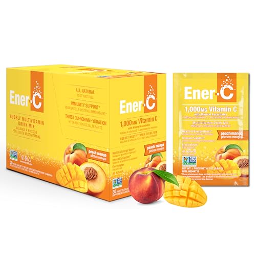 Ener-C Peach Mango Multivitamin Drink Mix Powder Vitamin C 1000mg & Electrolytes with Real Fruit Juice Natural Energy & Immune Support for Women & Men - Non-GMO Vegan & Gluten Free - 30 Count
