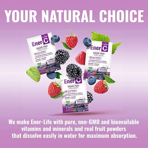 Ener-C Sugar Free Energy Mixed Berry Multivitamin Drink Mix Vitamin C 1000mg & Electrolytes - Natural Immunity Support with Real Fruit Juice Powders Non-GMO Vegan & Gluten Free - 30 Count