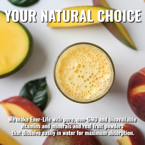 Ener-C Peach Mango Multivitamin Drink Mix Powder Vitamin C 1000mg & Electrolytes with Real Fruit Juice Natural Energy & Immune Support for Women & Men - Non-GMO Vegan & Gluten Free - 30 Count