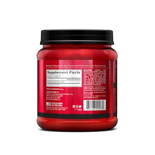 BSN Micronized Creatine Monohydrate Powder, Unflavored, 2 Months Supply-60 Servings, 10.9 ounce