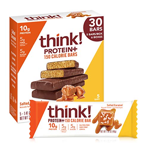 think! Protein Bars with Chicory Root for Fiber, Digestive Support, Gluten Free with Whey Protein Isolate, Salted Caramel, Snack Bars without Artificial Sweeteners, 1.4 Oz (30 Count)