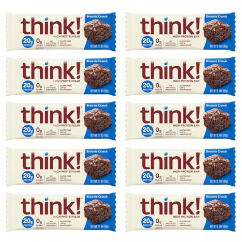 Think! Protein Bars, High Protein Snacks, Gluten Free, Kosher Friendly, Brownie Crunch, Nutrition Bars, 2.1 Oz per Bar - 20 Count