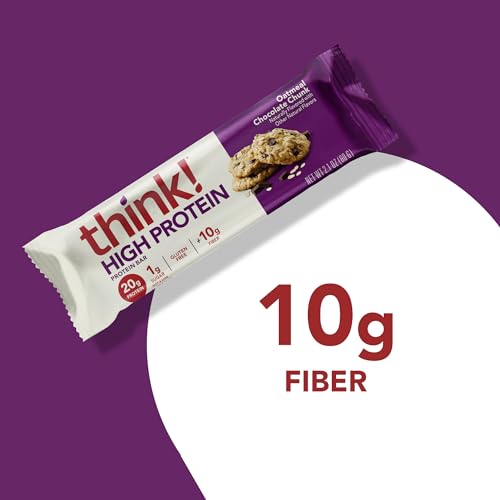 think! Protein Bars, High Protein Snacks, Gluten Free, Kosher Friendly, Oatmeal Chocolate Chunk, 10 Count