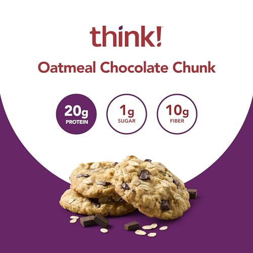think! Protein Bars, High Protein Snacks, Gluten Free, Kosher Friendly, Oatmeal Chocolate Chunk, 10 Count