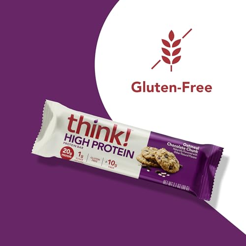 think! Protein Bars, High Protein Snacks, Gluten Free, Kosher Friendly, Oatmeal Chocolate Chunk, 10 Count