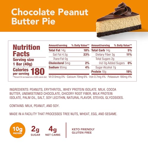 think, Keto Protein Bars, Healthy Low Carb, Low Sugar, Gluten Free Snack with No Artificial Sweeteners, 4G Net Carbs & 10G of Whey Protein - Chocolate Peanut Butter Pie (10 Count)