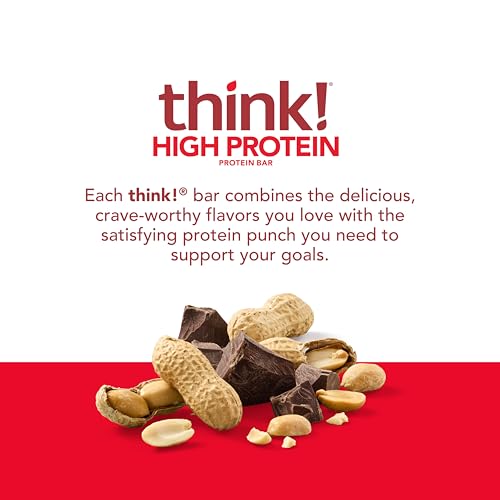 think! Protein Bars, High Protein Snacks, Gluten Free, Kosher Friendly, Chunky Peanut Butter, Nutrition Bars, 2.1 Oz per Bar, 10 Count (Packaging May Vary)