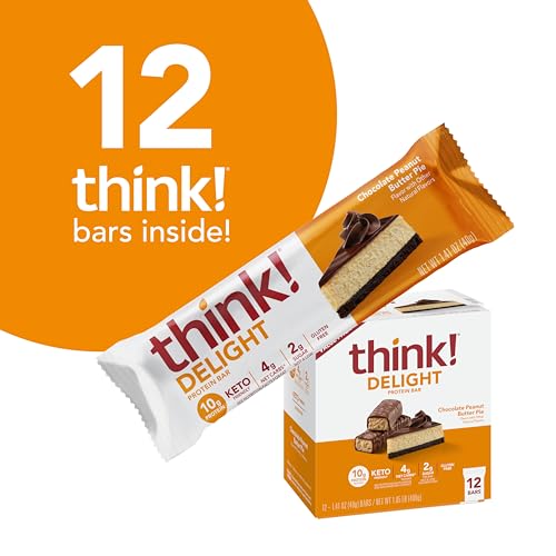 think! Delight Protein Bars, Gluten Free Snack - Chocolate Peanut Butter Pie, 12 Count (Packaging May Vary)