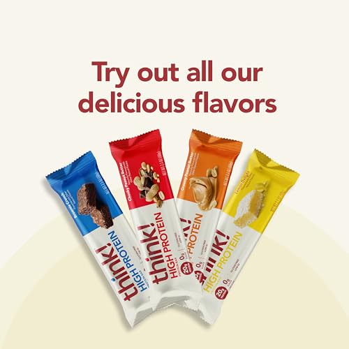 think! Protein Bars, High Protein Snacks, Gluten Free, Kosher Friendly, Chunky Peanut Butter, Nutrition Bars, 2.1 Oz per Bar, 10 Count (Packaging May Vary)