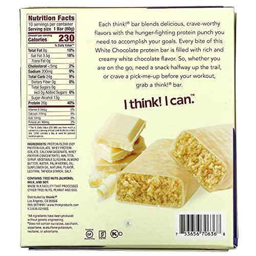 Think ! High Protein Bars, White Chocolate, 10 Bars, 2.1 oz (60 g) Each