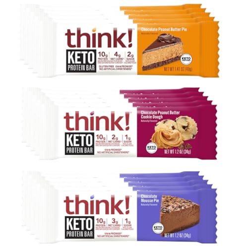 Think! Keto Protein Bars Variety Pack, High Protein Snacks, Gluten Free, Sugar Free Energy Nutrition Bars - 1.2 Oz Bars - 15 Pack