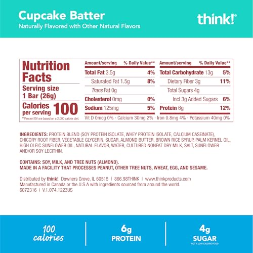 think! MINIS Protein Snack Bars, Gluten Free, Cupcake Batter, 15 Count