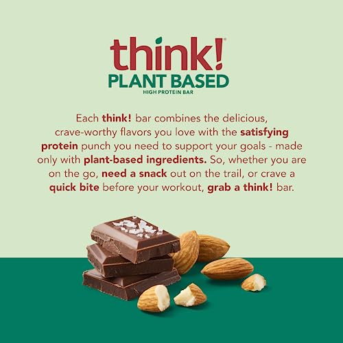 think! Vegan/Plant Based High Protein Bars - Sea Salt Almond Chocolate, 13g Protein, 5g Sugar, No Artificial Sweeteners, Non GMO Project Verified, 10 Count (Packaging May Vary)