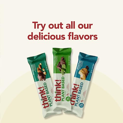think! Vegan/Plant Based High Protein Bars - Sea Salt Almond Chocolate, 13g Protein, 5g Sugar, No Artificial Sweeteners, Non GMO Project Verified, 10 Count (Packaging May Vary)