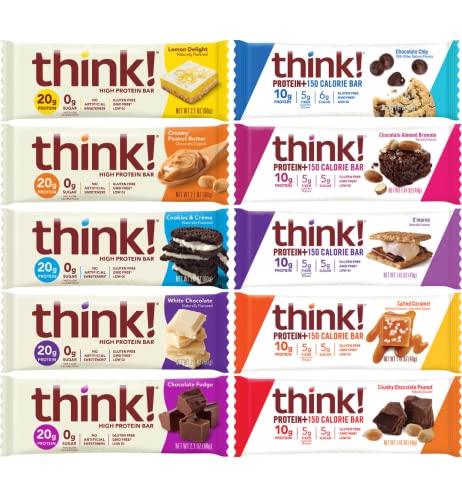 Think! Protein Bars, Assorted Variety Pack - High Protein Snacks, 2.1 Ounce Bars - 20 Count