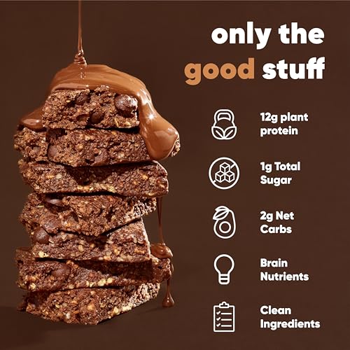 IQBAR Brain and Body Plant Protein Bars - Chocolate Sea Salt - 12 Count, Low Carb, High Fiber, Gluten Free, Vegan Snacks - Low Sugar Keto Energy Bar