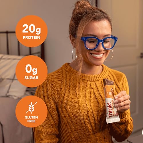 think! Protein Bars, High Protein Snacks, Gluten Free, Sugar Free Energy Bar with Whey Protein Isolate, Creamy Peanut Butter, Nutrition Bars without Artificial Sweeteners, 2.1 Oz (10 Count)