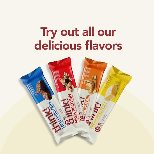 think! Protein Bars, High Protein Snacks, Gluten Free, Sugar Free Energy Bar with Whey Protein Isolate, Creamy Peanut Butter, Nutrition Bars without Artificial Sweeteners, 2.1 Oz (10 Count)