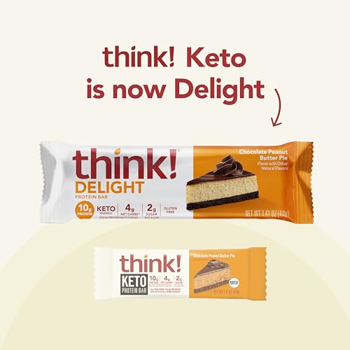 think! Delight Protein Bars, Low Sugar, Gluten Free Snack with No Artifical Sweeteners, 4G Net Carbs & 10G of Whey Protein - Chocolate Peanut Butter Pie (5 Count)