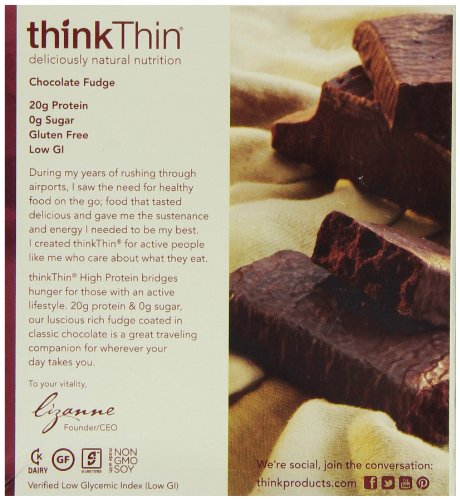 ThinkThin Protein Bar, Gluten Free Chocolate Fudge, 10 Count