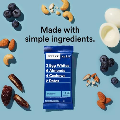 RXBAR Protein Bars, Protein Snack, Snack Bars, Blueberry, 18.3oz Box (10 Bars)
