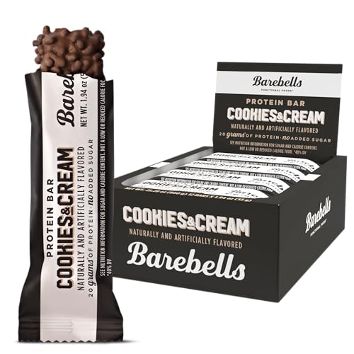 Barebells Protein Bars Cookies & Cream - 12 Count, 1.9oz Bars - Protein Snacks with 20g of High Protein - Chocolate Protein Bar with 1g of Total Sugars - On The Go Protein Snack & Breakfast Bars