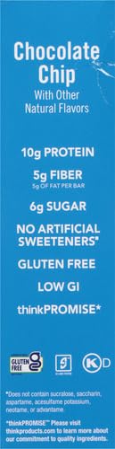 think! Protein Bars with Chicory Root for Fiber, Digestive Support, Gluten Free with Whey Protein Isolate, Chocolate Chip, Snack Bars Without Artificial Sweeteners, 1.4 Oz (5 Count)