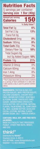 think! Protein Bars with Chicory Root for Fiber, Digestive Support, Gluten Free with Whey Protein Isolate, Chocolate Chip, Snack Bars Without Artificial Sweeteners, 1.4 Oz (5 Count)