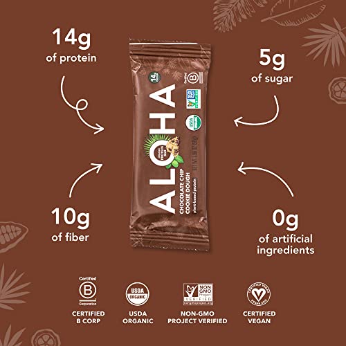 ALOHA Organic Plant Based Protein Bars - Chocolate Chip Cookie Dough - 12 Count, 1.9oz Bars - Vegan Snacks, Low Sugar, Gluten-Free, Low Carb, Paleo, Non-GMO, Stevia-Free, No Sugar Alcohols
