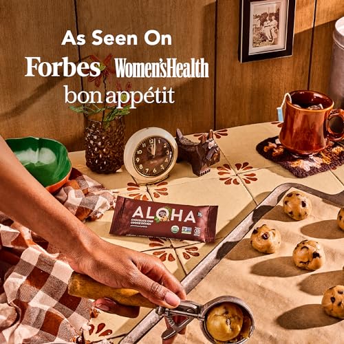 ALOHA Organic Plant Based Protein Bars - Chocolate Chip Cookie Dough - 12 Count, 1.9oz Bars - Vegan Snacks, Low Sugar, Gluten-Free, Low Carb, Paleo, Non-GMO, Stevia-Free, No Sugar Alcohols