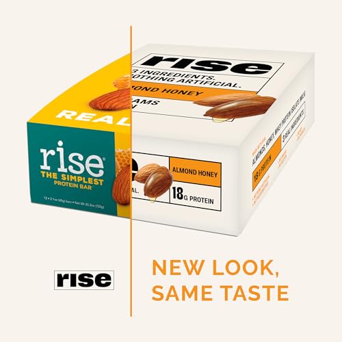 Rise Breakfast Whey Protein Bars Almond Honey, 18g Protein, 2.01 oz (12 Pack)