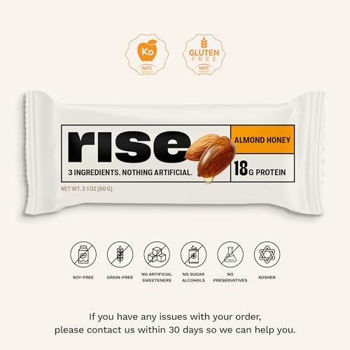 Rise Breakfast Whey Protein Bars Almond Honey, 18g Protein, 2.01 oz (12 Pack)