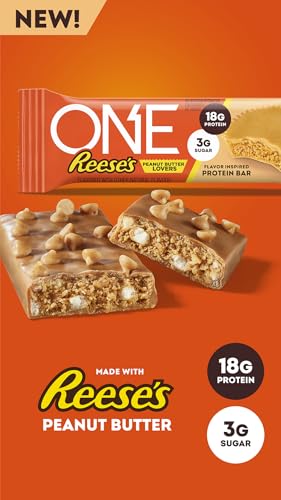ONE Protein Bars, Reese's Peanut Butter Lovers, Gluten Free with 18g Protein and 3g Sugar, Pantry Staples, 2.12 oz (12 Count)