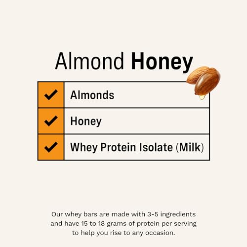 Rise Breakfast Whey Protein Bars Almond Honey, 18g Protein, 2.01 oz (12 Pack)